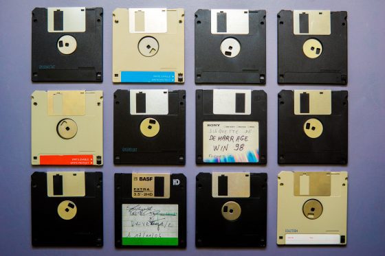 A row of floppy disks lined up