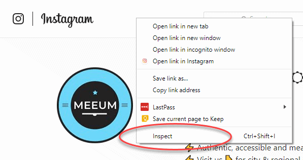 inspect element menu in Chrome