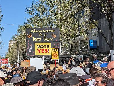 A sign saying "Advance Australia to a fairer future"
