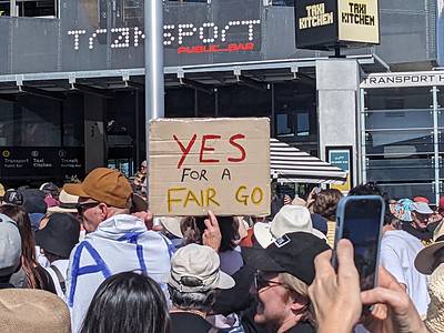 "Yes for a fair go" on a sign
